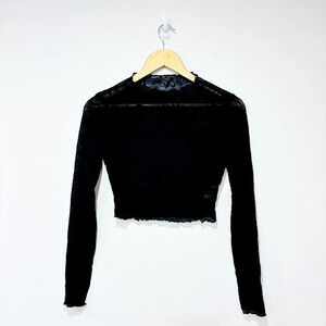 💕 5/40$ 💕 SHEIN Black Sheer Velvet Floral Crop Top | X-Small *